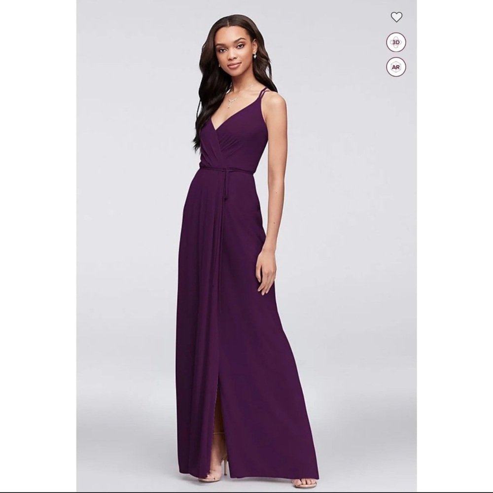 David's Bridal Double-Strap Georgette Bridesmaid Wrap Dress #F19755~Plum Size 10